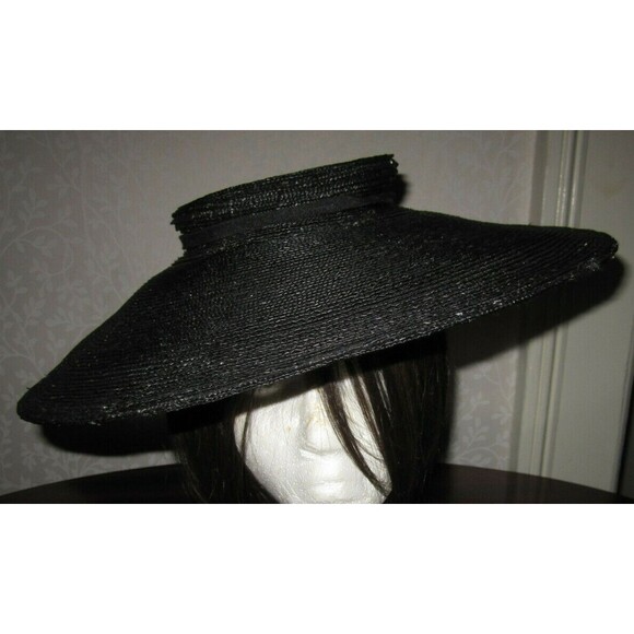 Emporio Armani black straw wide brimmed ladies\' formal sun hat w attached comb main image 4